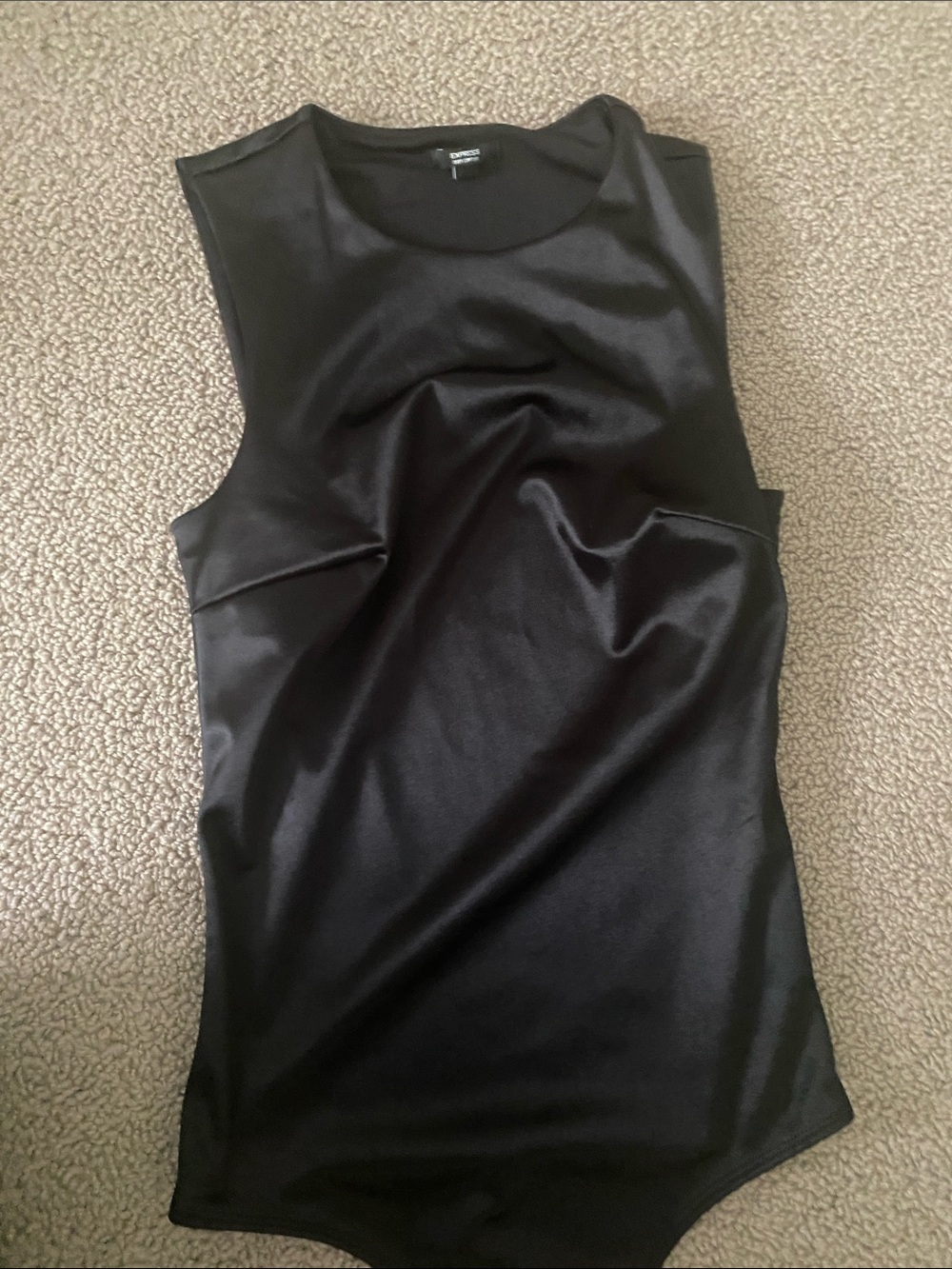 Express Black Sleeveless Satin-Look Bodysuit